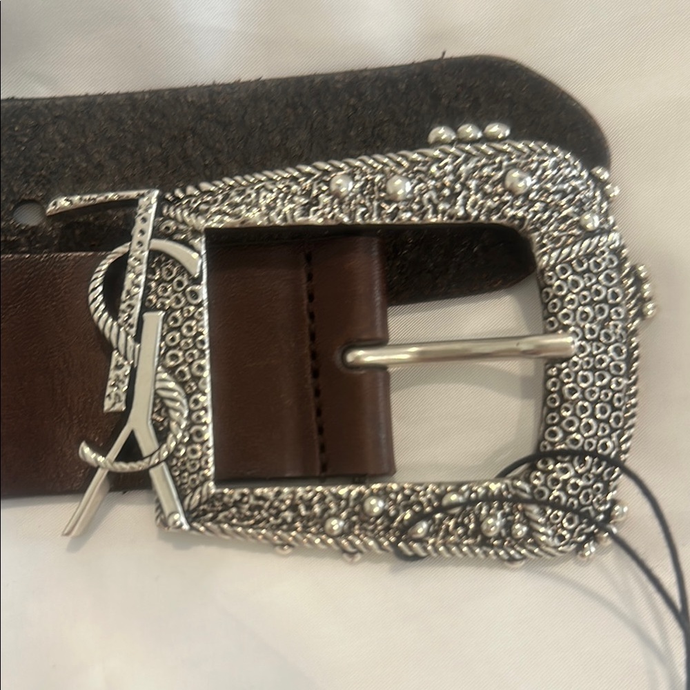 Saint Laurent Silver Buckle Brown Leather Belt - Picture 8 of 8